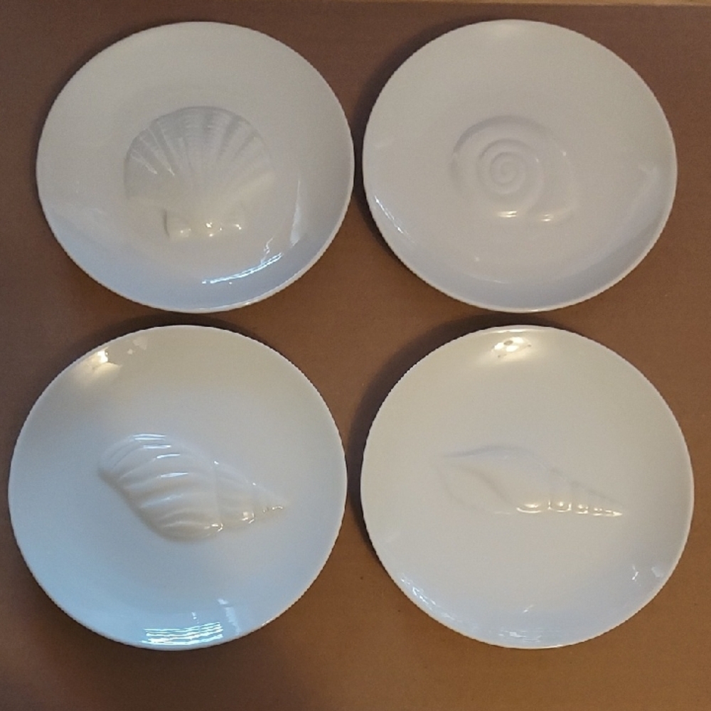 Seashell Plates White Set Of 4 Six Inch Appetizer Dessert Plates